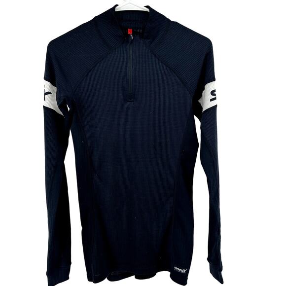 Swix RaceX Warm Bodywear Half Zip Top Base Layer Merino Wool Navy Blue Large - Picture 2 of 7